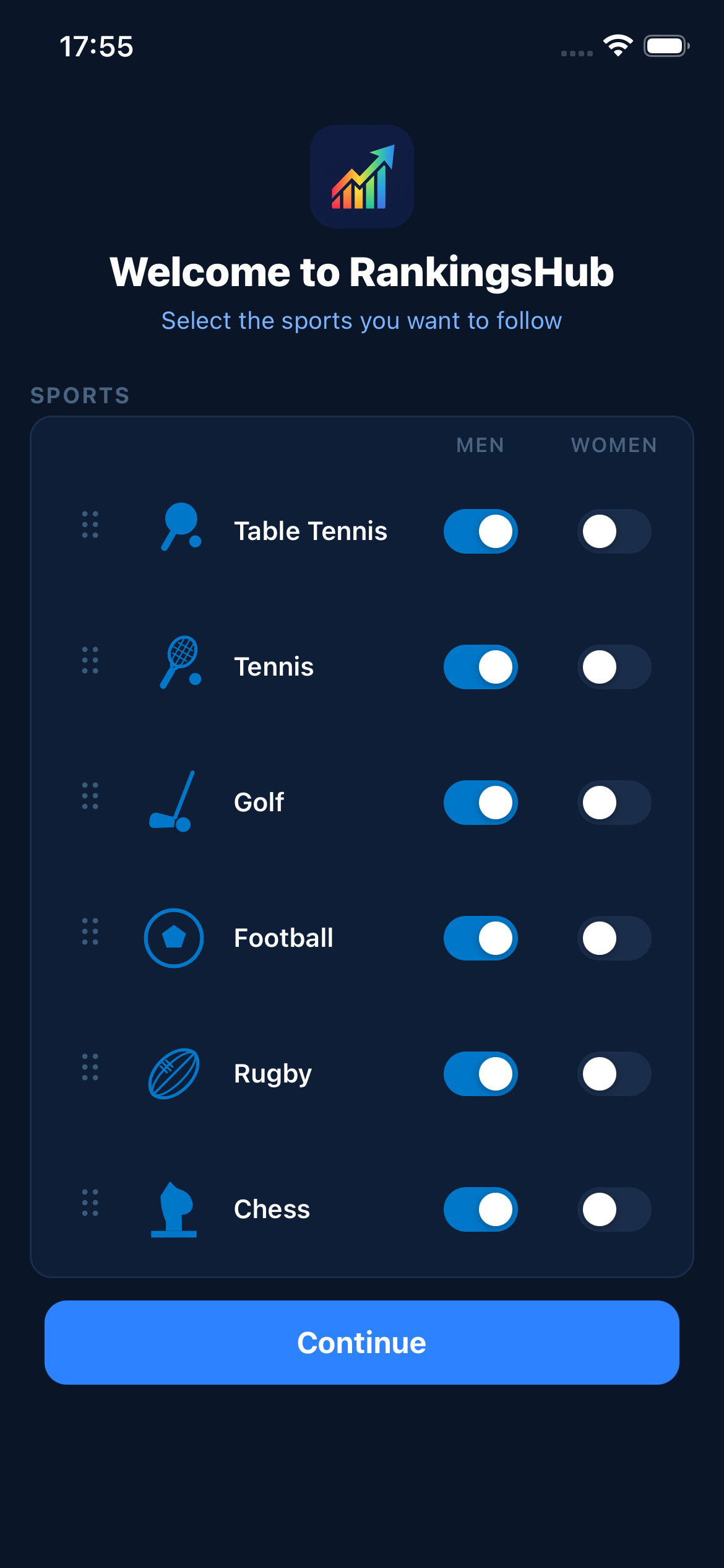 RankingsHub — onboarding